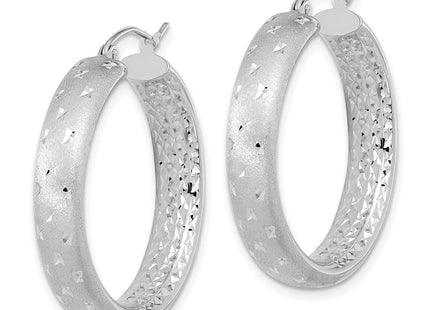14k White Gold Polished Satin and Diamond-cut In/Out Hoop Earrings (Style TF1045W)