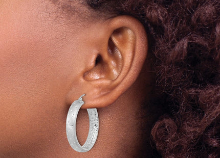 14k White Gold Polished Satin and Diamond-cut In/Out Hoop Earrings (Style TF1045W)