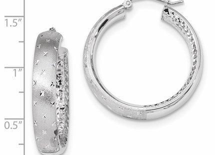 14k White Gold Polished Satin and Diamond-cut In/Out Hoop Earrings (Style TF1045W)