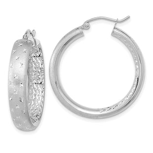 14k White Gold Polished Satin and Diamond-cut In/Out Hoop Earrings (Style TF1045W)