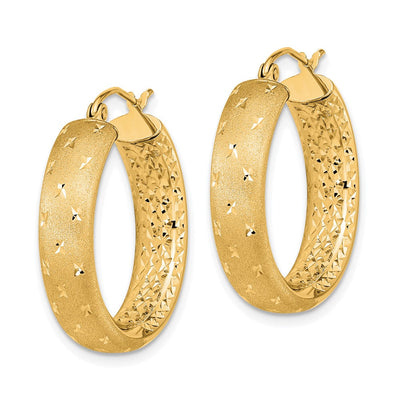 14K Polished Satin and Diamond-cut In/Out Hoop Earrings, 21 x 5.75mm