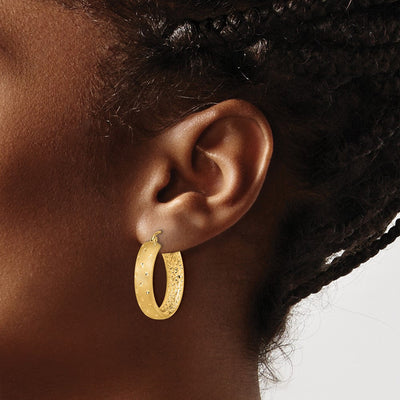 14K Polished Satin and Diamond-cut In/Out Hoop Earrings, 21 x 5.75mm