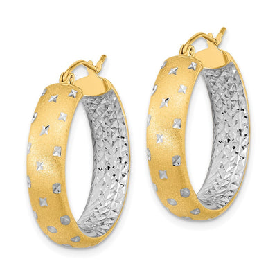 14K White Rhodium Polished Satin Diamond-cut In/Out Hoop Earrings, 25 x 5.75mm