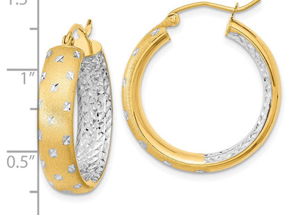 14k White Rhodium Polished Satin Diamond-cut In/Out Hoop Earrings (Style TF1046TT)