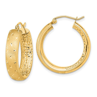 14k Polished Satin and Diamond-cut In/Out Hoop Earrings (Style TF1046)