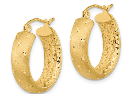 14k Polished Satin and Diamond-cut In/Out Hoop Earrings, 21 x 5.75mm