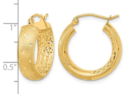 14k Polished Satin and Diamond-cut In/Out Hoop Earrings, 21 x 5.75mm