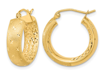 14k Polished Satin and Diamond-cut In/Out Hoop Earrings, 21 x 5.75mm