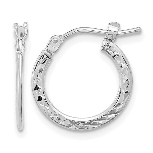 14k White Gold Polished and Diamond-cut Hoop Earrings, 15.5 x 1mm
