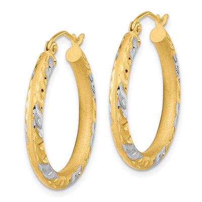 14K White Rhodium Diamond-cut Satin Hoop Earrings, 26.75 x 3mm