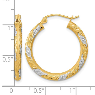 14K White Rhodium Diamond-cut Satin Hoop Earrings, 26.75 x 3mm