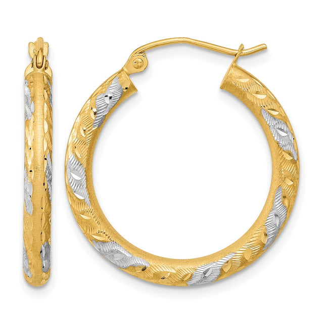 14k White Rhodium Diamond-cut Satin Hoop Earrings, 26.75 x 3mm