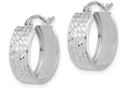 14K White Gold Diamond Cut Hoop Earrings (Style TF1072W)