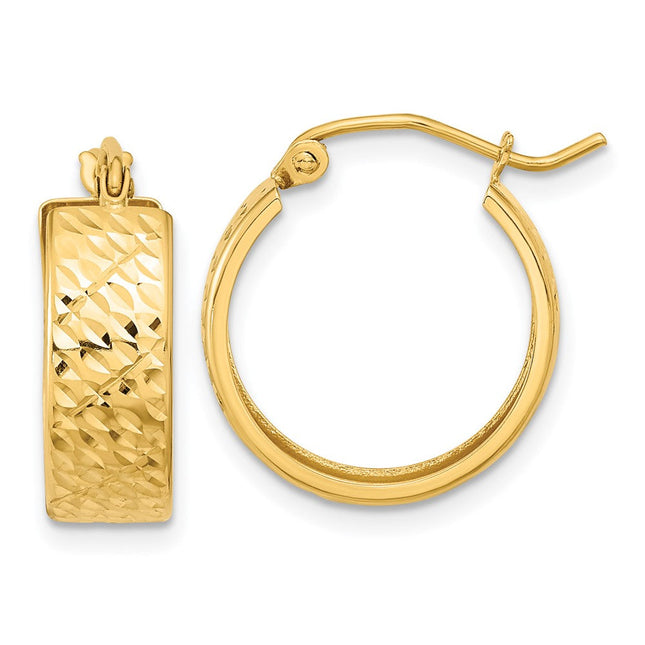 14k Polished Diamond-cut In/Out Hoop Earrings, 30 x 4mm