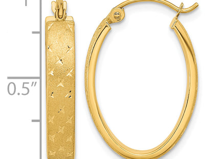 14k Polished Satin Diamond-cut Hoop Earrings, 22.5 x 4mm
