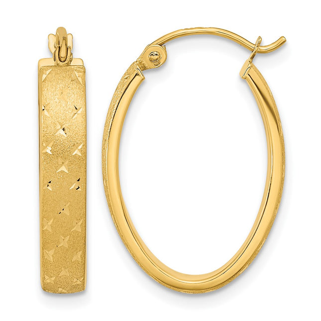 14k Polished Satin Diamond-cut Hoop Earrings, 22.5 x 4mm