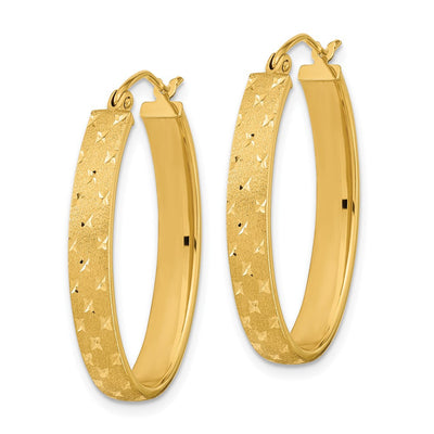 14K Polished Satin Diamond-cut Hoop Earrings, 29 x 4mm