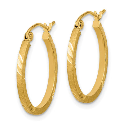 14K Satin Diamond-cut Square Tube Hoop Earrings, 21.75 x 1.75mm