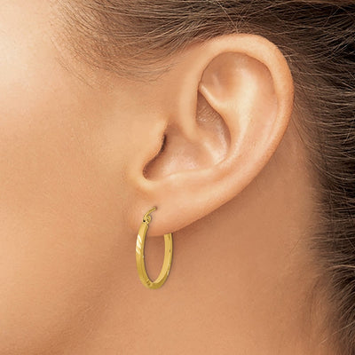 14K Satin Diamond-cut Square Tube Hoop Earrings, 21.75 x 1.75mm