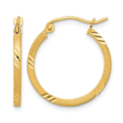 14K Satin Diamond-cut Square Tube Hoop Earrings, 21.75 x 1.75mm