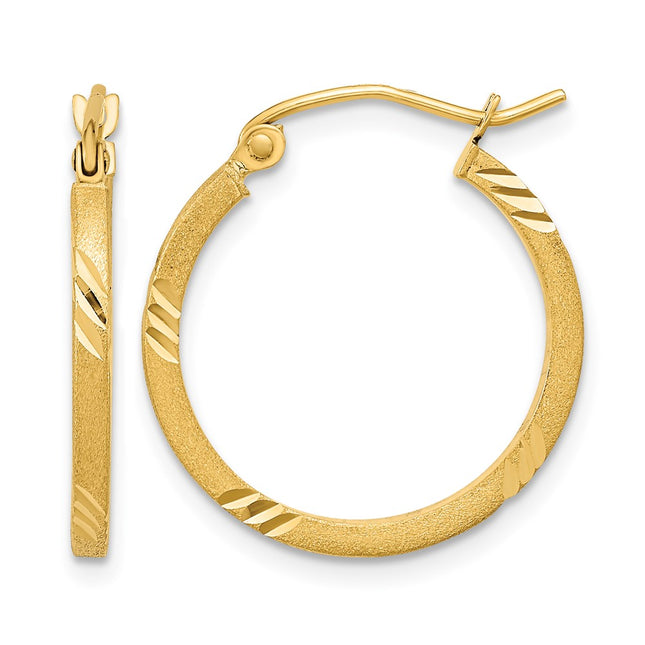 14k Satin Diamond-cut Square Tube Hoop Earrings, 21.75 x 1.75mm
