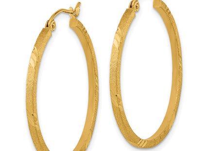 14k Satin Diamond-cut Square Tube Hoop Earrings (Style TF1089)