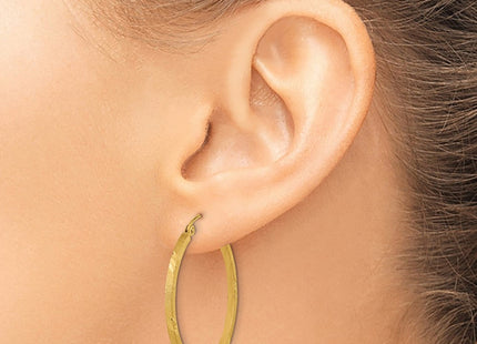 14k Satin Diamond-cut Square Tube Hoop Earrings (Style TF1089)