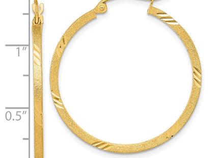 14k Satin Diamond-cut Square Tube Hoop Earrings (Style TF1089)