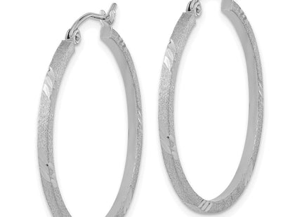 14k White Gold Satin Diamond-cut Square Tube Hoop Earrings (Style TF1089W)