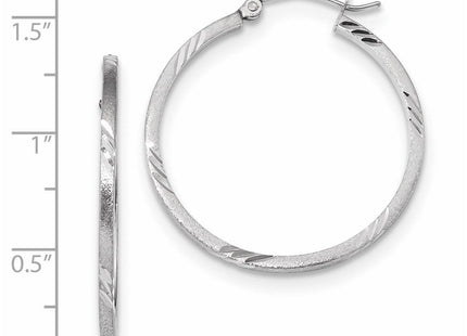 14k White Gold Satin Diamond-cut Square Tube Hoop Earrings (Style TF1089W)