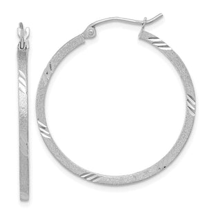 14k White Gold Satin Diamond-cut Square Tube Hoop Earrings (Style TF1089W)