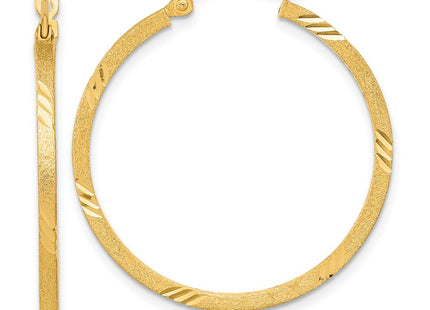 14k Satin Diamond-cut Square Tube Hoop Earrings (Style TF1089)