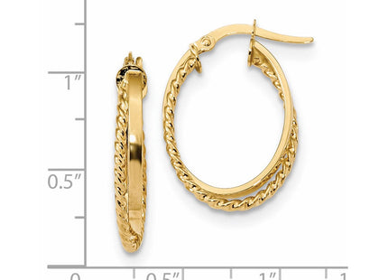 14K Polished & Textured Oval Hinged Hoop Earrings (Style TF1102)