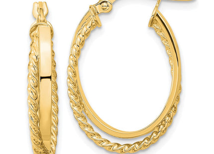 14K Polished & Textured Oval Hinged Hoop Earrings (Style TF1102)