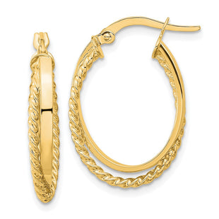 14K Polished & Textured Oval Hinged Hoop Earrings (Style TF1102)