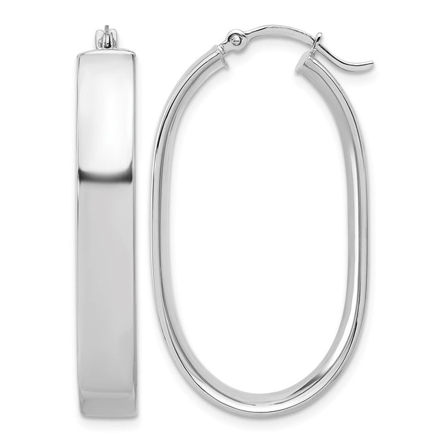 14K White Gold Oval Hoop Earrings, 31 x 5.75mm