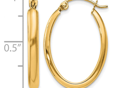14k Polished Oval Tube Hoop Earrings, 24 x 2.75mm