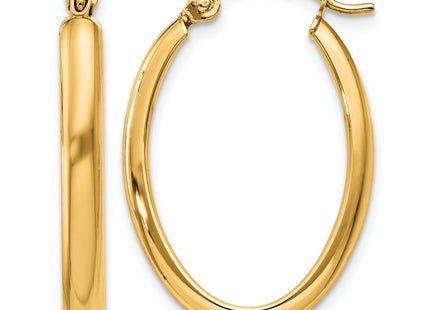 14k Polished Oval Tube Hoop Earrings, 24 x 2.75mm