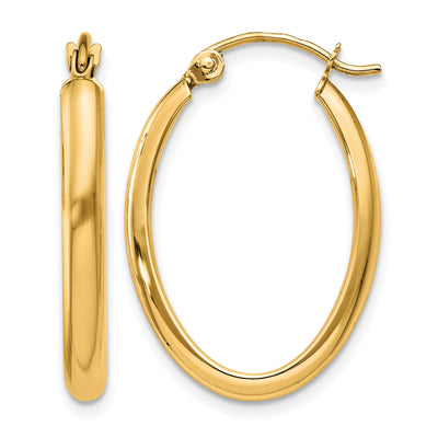 14K Polished Oval Tube Hoop Earrings, 24 x 2.75mm