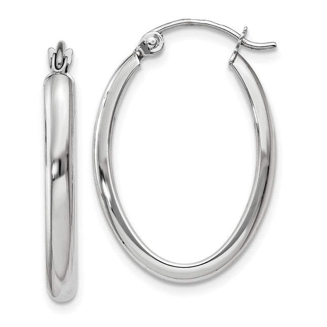 14K white gold oval hoop earrings