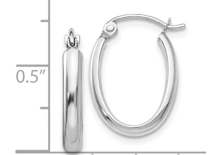 14k White Gold Polished Oval Tube Hoop Earrings (Style TF113)