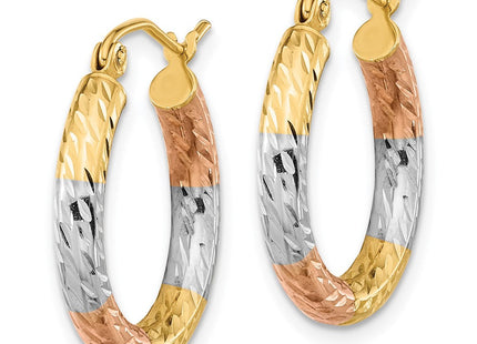 14k w/White and Rose Rhodium Polished Diamond-cut Hoop Earrings (Style TF1134)