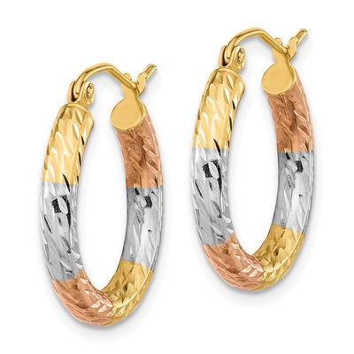 14K w/White and Rose Rhodium Polished Diamond-cut Hoop Earrings, 20.75 x 19.6mm