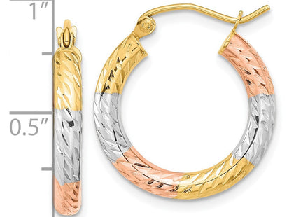 14k w/White and Rose Rhodium Polished Diamond-cut Hoop Earrings (Style TF1134)