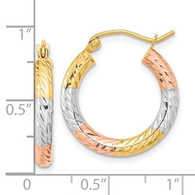 14K w/White and Rose Rhodium Polished Diamond-cut Hoop Earrings, 20.75 x 19.6mm