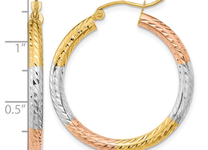 14k w/White and Rose Rhodium Polished Diamond-cut Hoop Earrings, 31.5 x 30.3mm