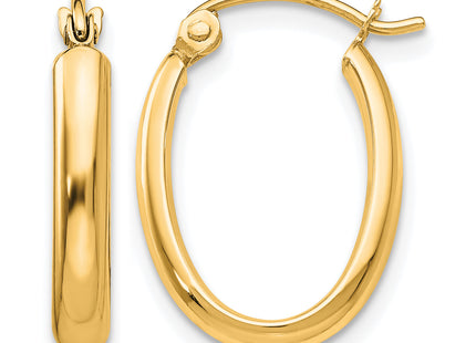 14k Polished Oval Tube Hoop Earrings, 17 x 2.75mm (113Y)