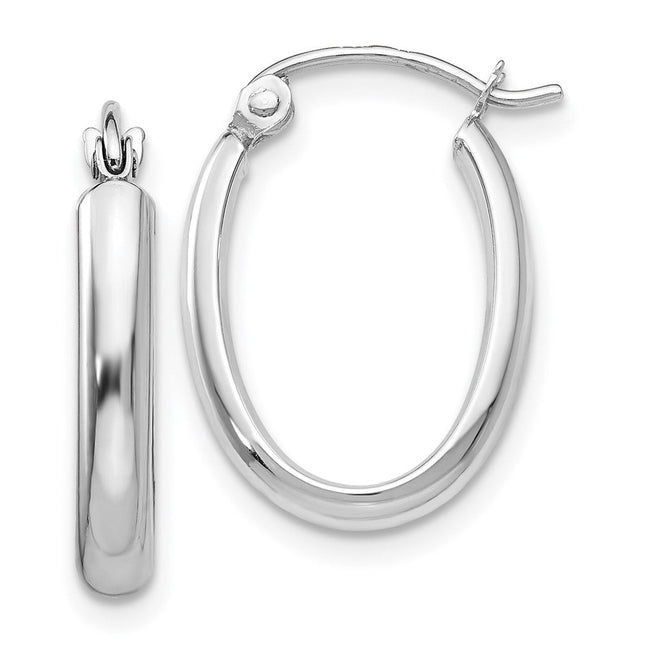 14k White Gold Polished Oval Tube Hoop Earrings, 17 x 2.75mm