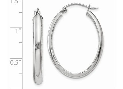 14k White Gold Polished Oval Tube Hoop Earrings (Style TF114)
