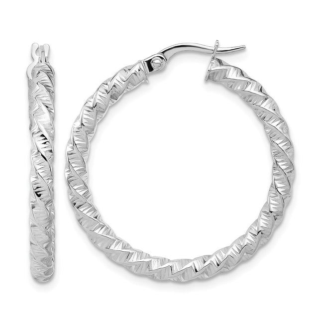 14k White Gold Polished Twisted Hoop Earrings, 31.5 x 3mm